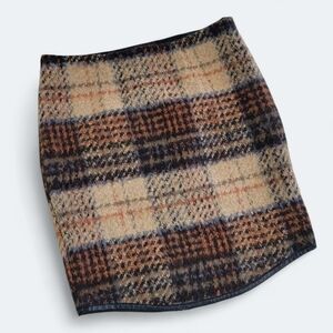 Karen Kane Plaid Wool Blend Skirt Faux Leather Trim Size 2 Fall Winter
